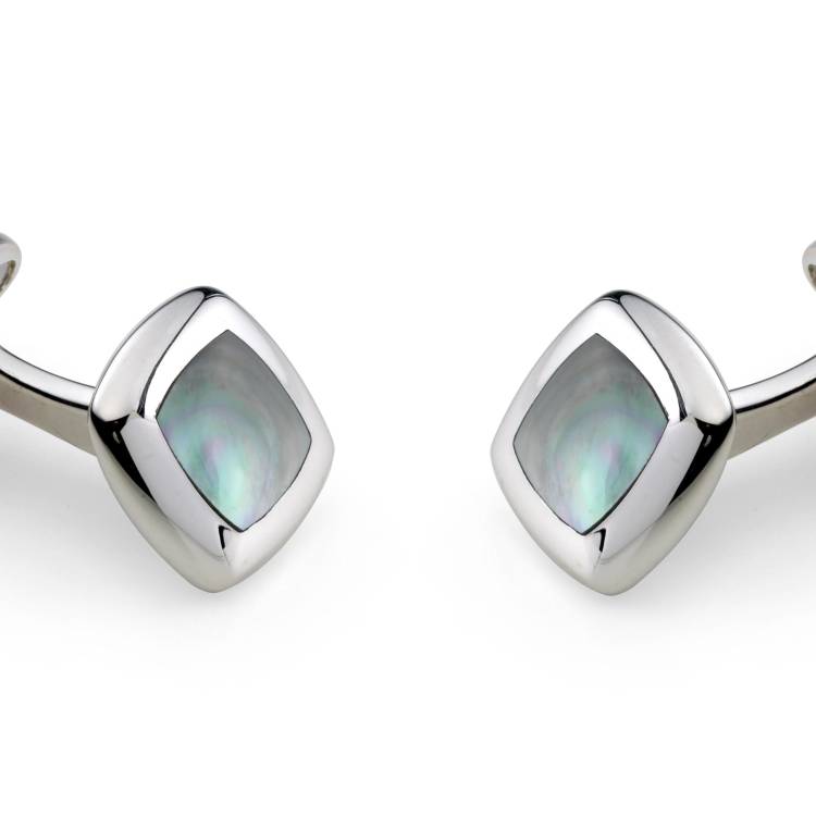 Deakin & Francis Cufflinks Sterling Silver Cushion Grey Mother of Pearl Inlay - Silver