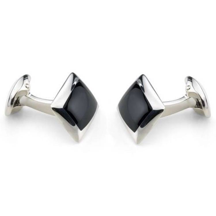 Deakin & Francis Cufflinks Sterling Silver Oblong Onyx Inlay - Silver