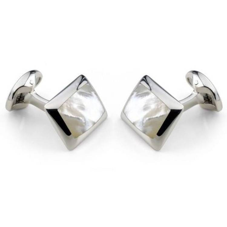 Deakin & Francis Cufflinks Sterling Silver Oblong White Mother of Pearl Inlay - Silver