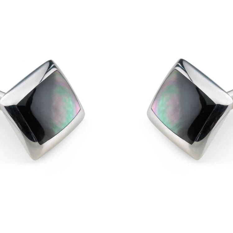 Deakin & Francis Cufflinks Sterling Silver Oblong Grey Mother of Pearl Inlay - Silver