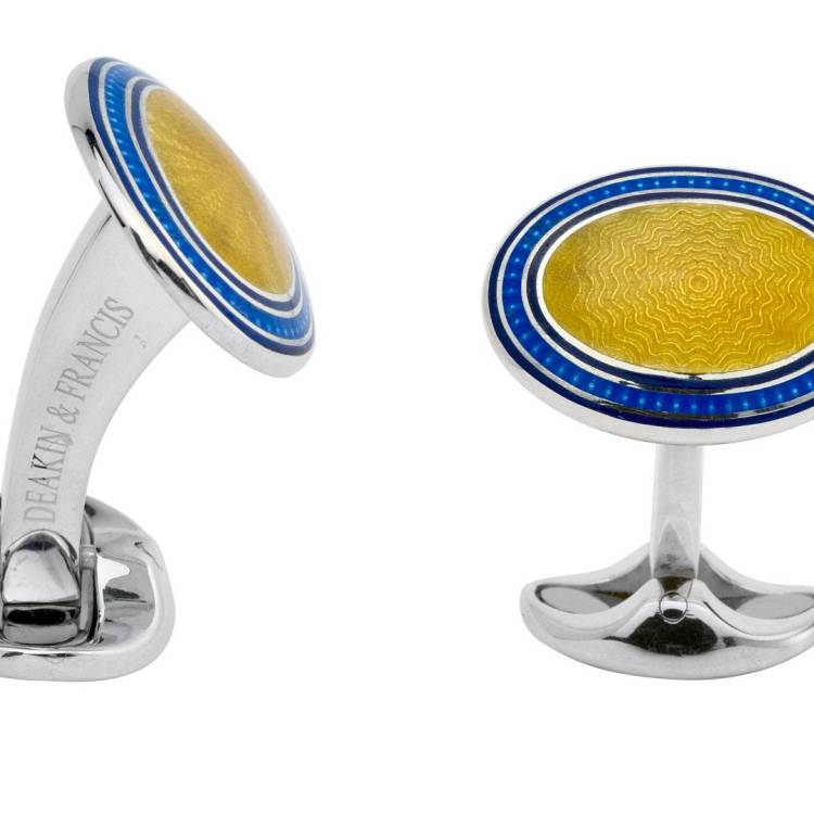 Deakin & Francis Cufflinks Sterling Silver Blue Yellow Enamel - Silver