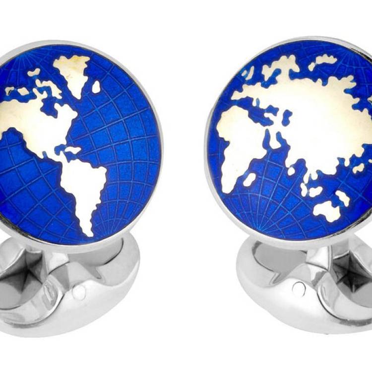 Deakin & Francis Cufflinks Sterling Silver Enamel World - Silver