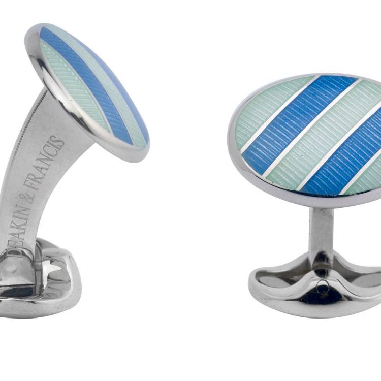 Deakin & Francis Cufflinks Sterling Silver Pale Silver Blue Sky Blue Enamel - Silver
