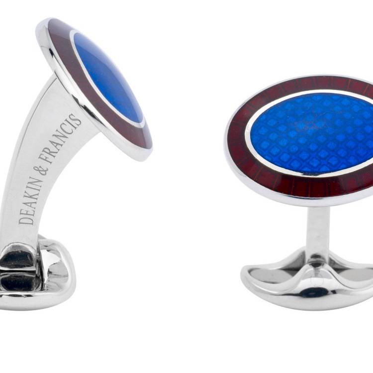 Deakin & Francis Cufflinks Sterling Silver Maroon Red Royal Blue Enamel - Silver