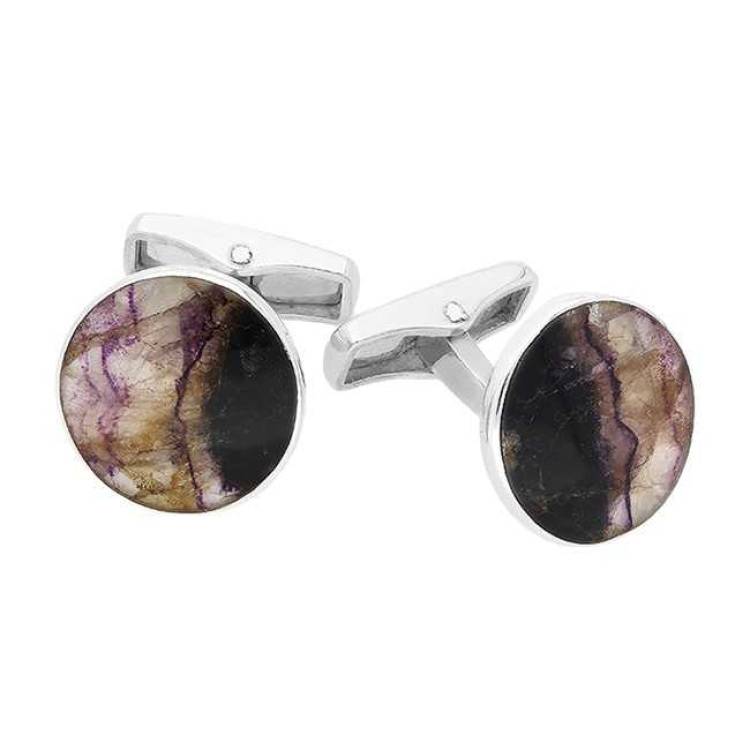 Sterling Silver Blue John Round Cufflinks