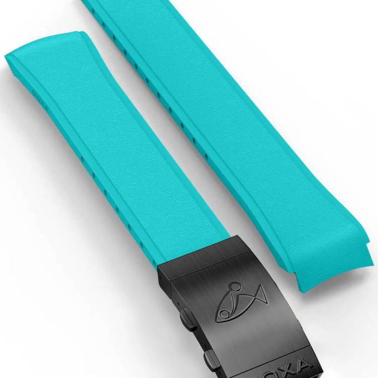 Doxa Strap SUB 300 Carbon Rubber Turquoise With Folding Clasp - Turquoise