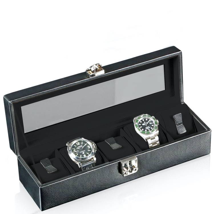 Designhuette Watch Box With Viewing Window Solid 5 Black - Black