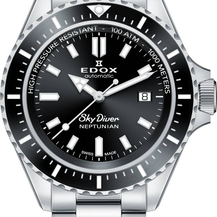 Edox Watch Skydiver Neptunian Automatic 3 Hands - Black