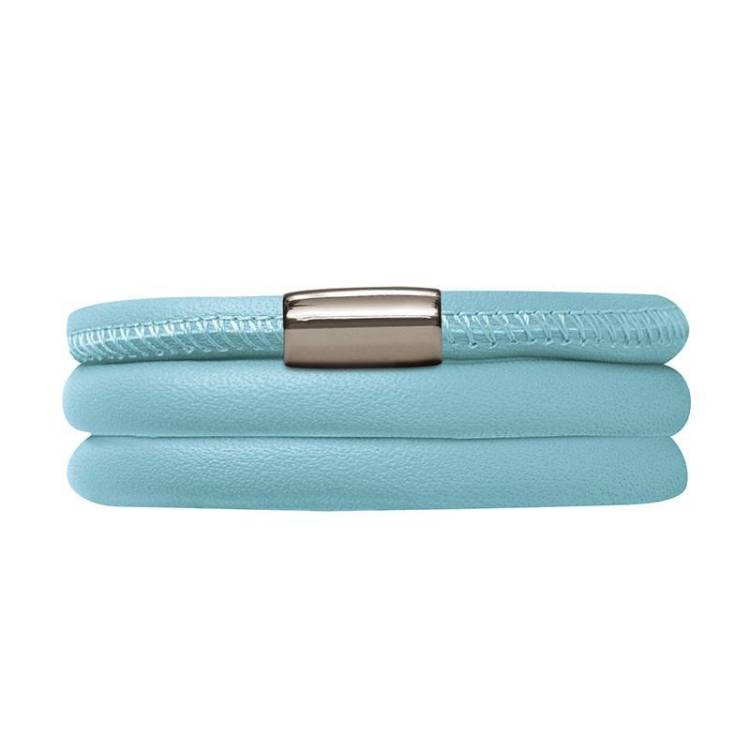 Endless Jewellery Bracelet Leather Triple Light Blue 60cm - Silver