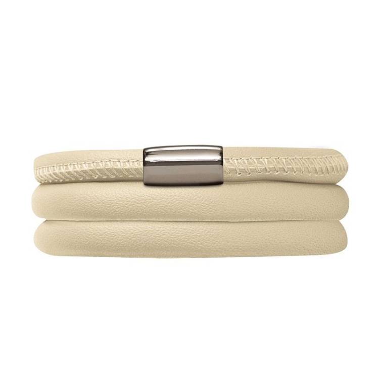 Endless Jewellery Bracelet Leather Triple Nude Beige 60cm - Silver