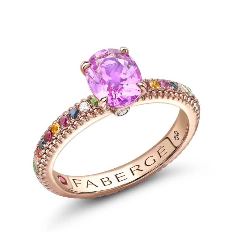 Faberge Colours of Love 18ct Rose Gold Pink Sapphire Multi Gemstone Fluted Ring - 49
