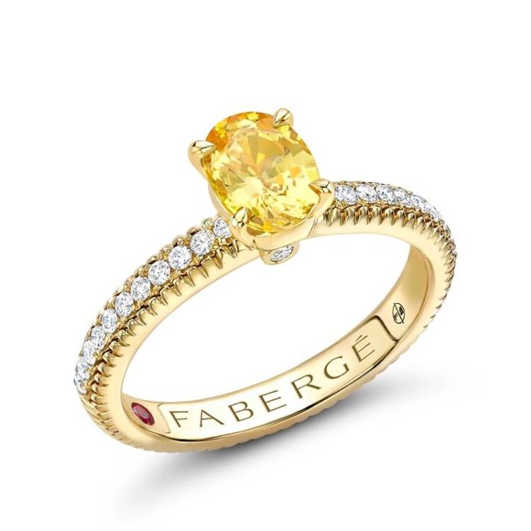 Faberge Colours of Love 18ct Yellow Gold Yellow Sapphire 0.21ct Diamond Fluted Ring - 57