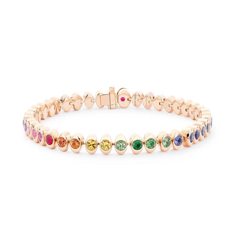 Faberge Colours of Love Cosmic Curve 18ct Rose Gold Rainbow Gemstone Tennis Bracelet