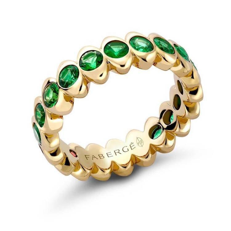 Faberge Colours of Love Cosmic Curve 18ct Yellow Gold Emerald Eternity Ring - 52