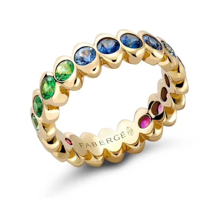 Faberge Colours of Love Cosmic Curve 18ct Yellow Gold Rainbow Multicoloured Gemstone Eternity Ring - 48