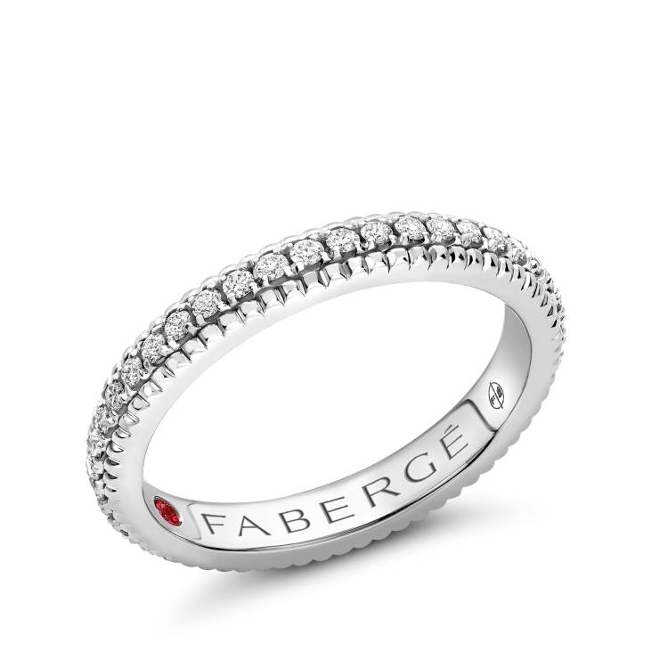 Faberge Colours of Love Platinum Diamond Fluted Band Ring D - L