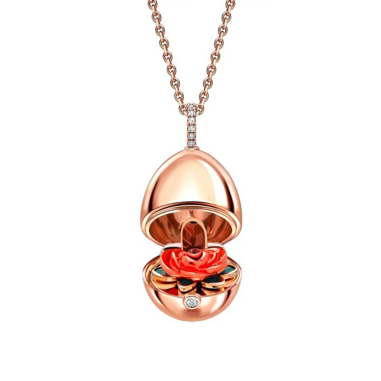 Faberge Essence 18ct Rose Gold Ruby Set Rose Surprise Locket