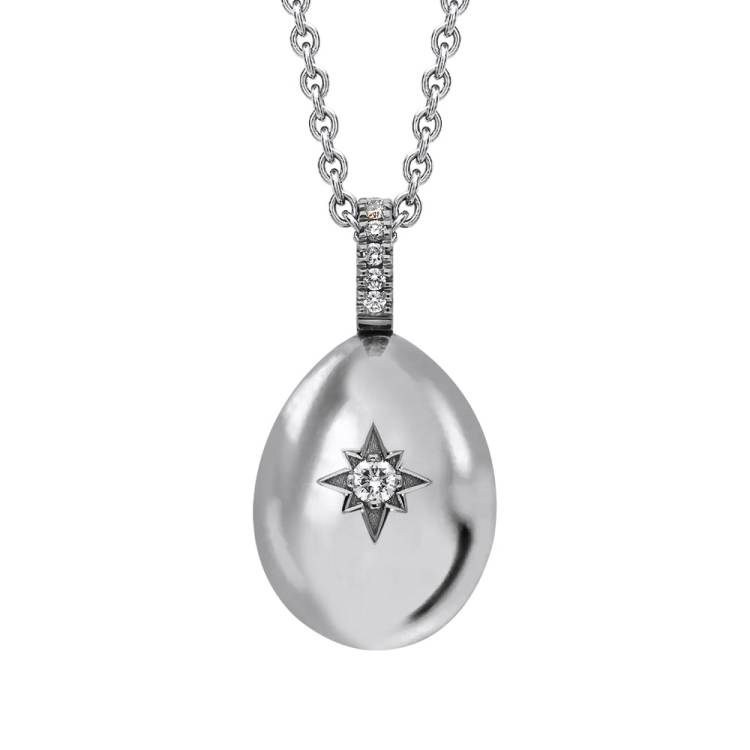 Faberge Essence 18ct White Gold 0.08ct Diamond Heart Egg Pendant Exclusive Edition - White Gold