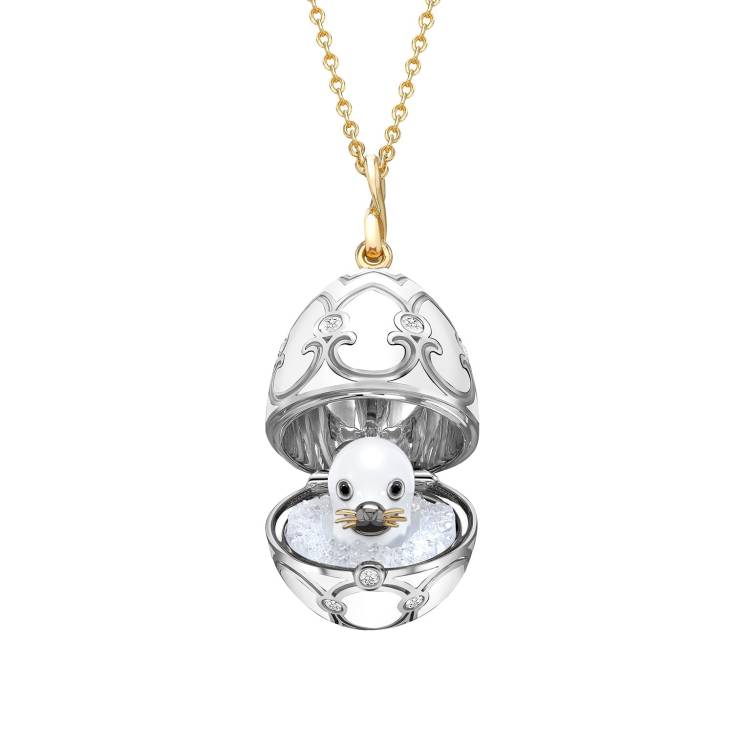Faberge Heritage 18ct Gold White Enamel Locket with Seal Surprise - Gold