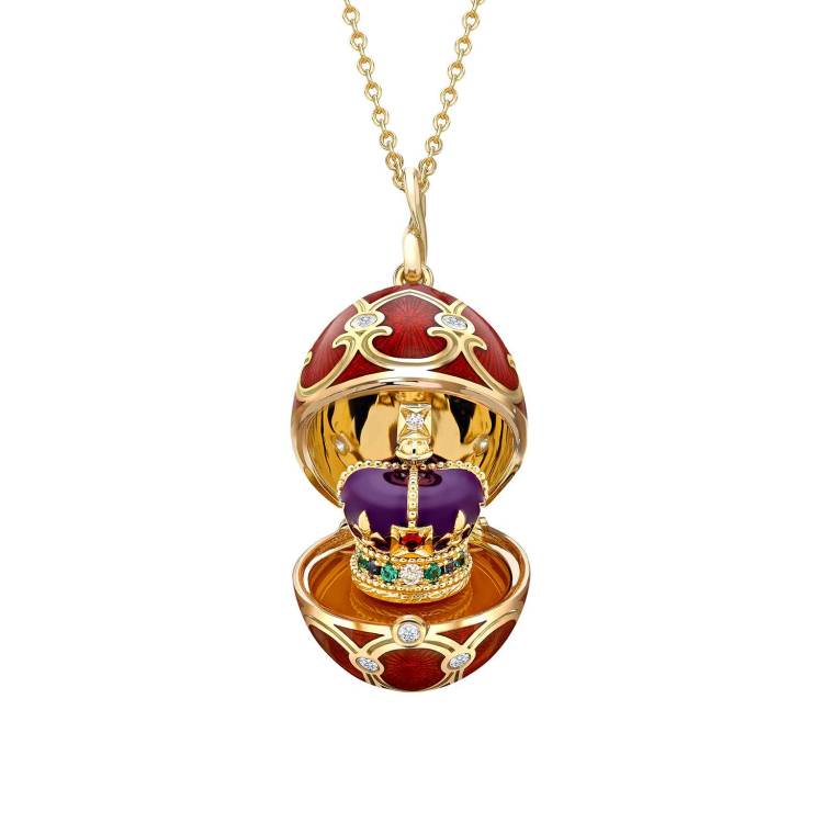 Faberge Heritage Yellow Gold Red Guilloche Enamel Coronation Crown Surprise