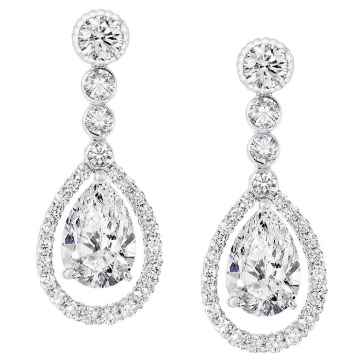 Faberge Platinum Diamond Fluted Teardrop Earrings
