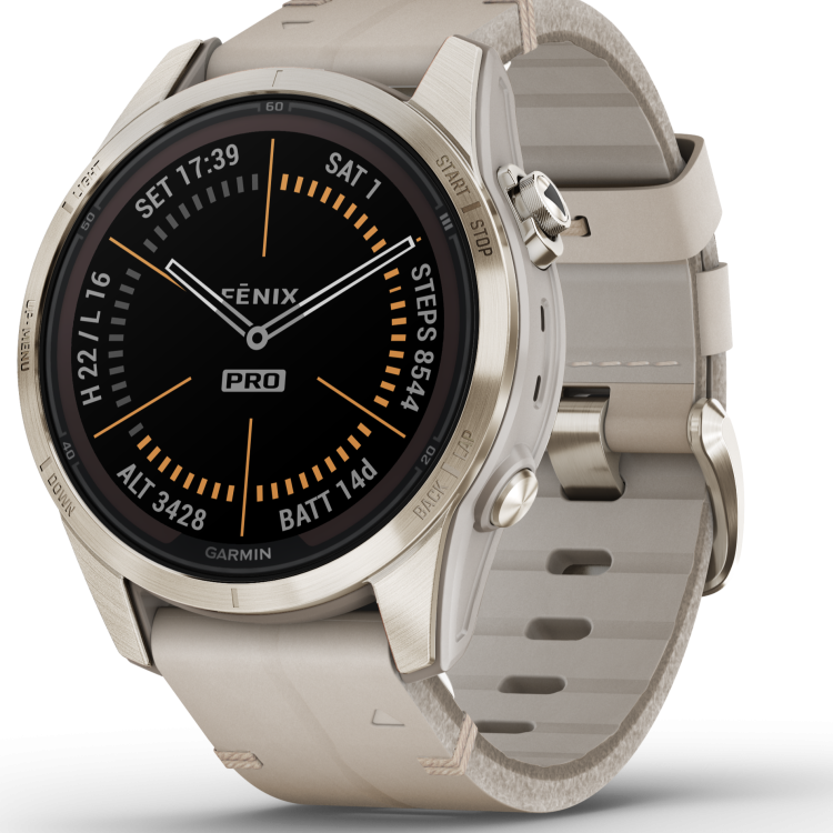 Garmin Watch Fenix 7S Pro Sapphire Solar Soft Gold Leather