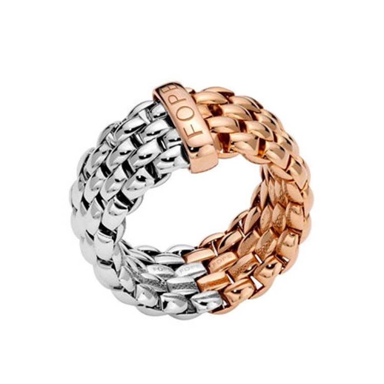 Fope Essentials 18ct White and Rose Gold Flexible Wide Ring - XS