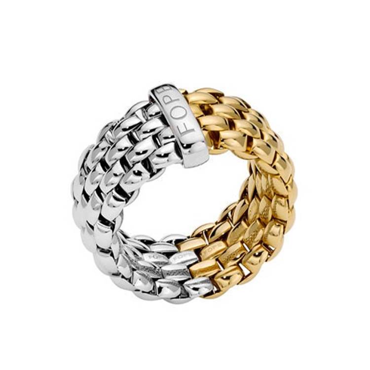 Fope Essentials 18ct White and Yellow Gold Flexible Wide Ring - XL