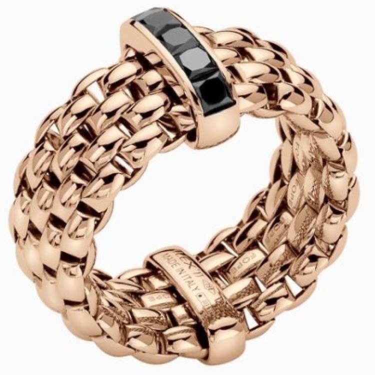 Fope Flex'it Panorama 18ct Rose Gold 0.70ct Black Diamond Ring - XL
