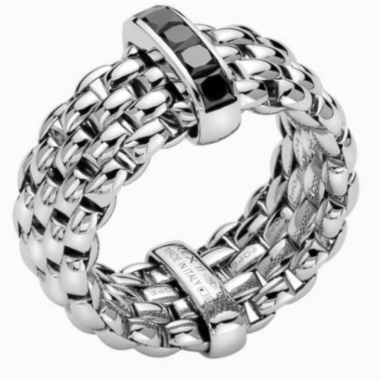 Fope Flex'it Panorama 18ct White Gold 0.70ct Black Diamond Ring - L