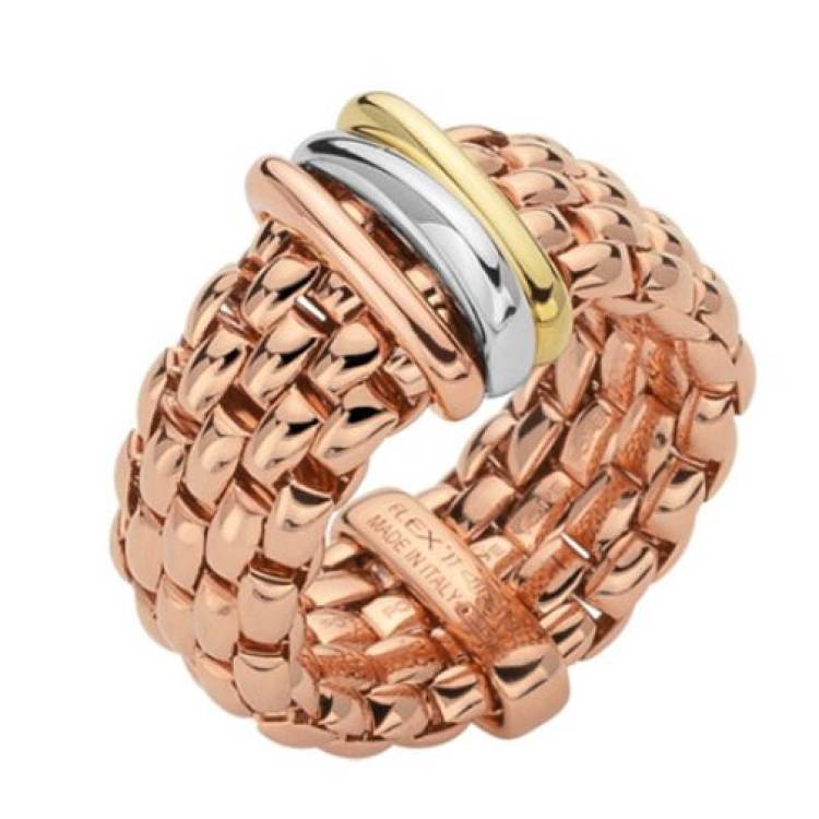 Fope Panorama 18ct Rose Gold Mixed Rondelle Flexible Ring - XL