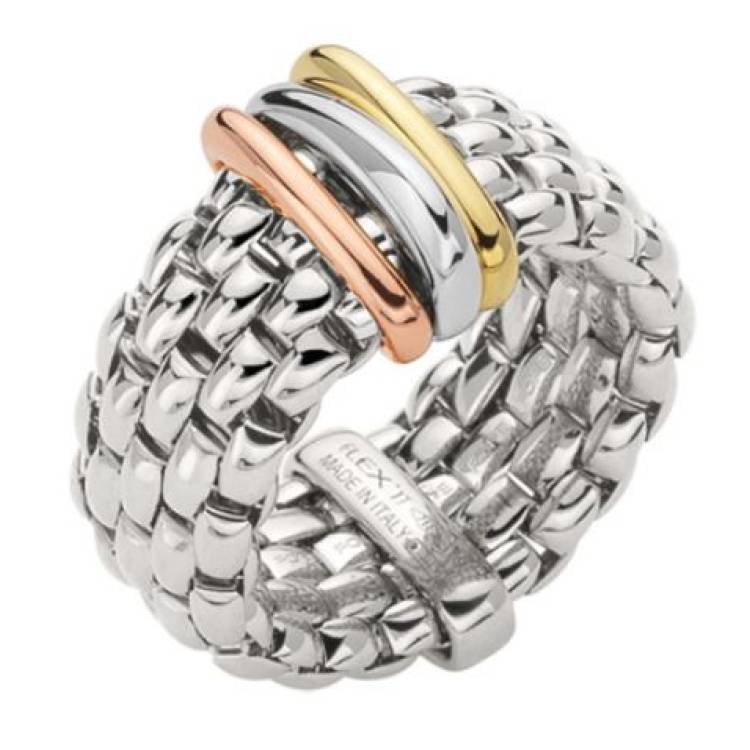 Fope Panorama 18ct White Gold Mixed Rondelle Flexible Ring - M