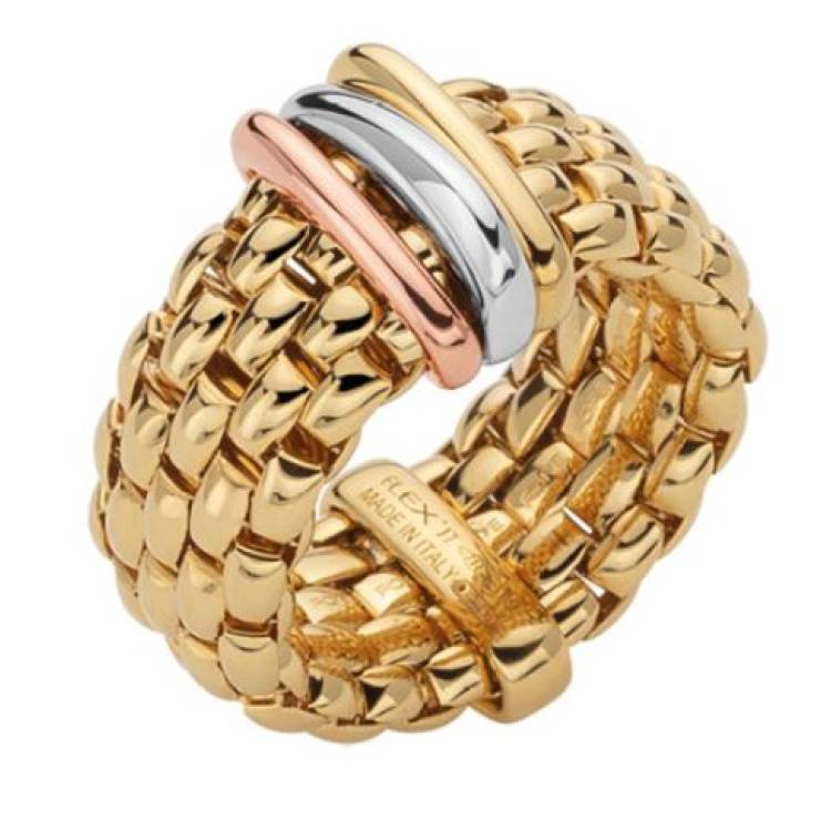 Fope Panorama 18ct Yellow Gold Mixed Rondelle Flexible Ring - XS