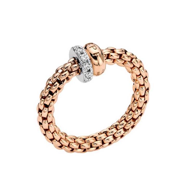 Fope Solo 18ct Rose Gold 0.17ct Diamond Flexible Ring - M