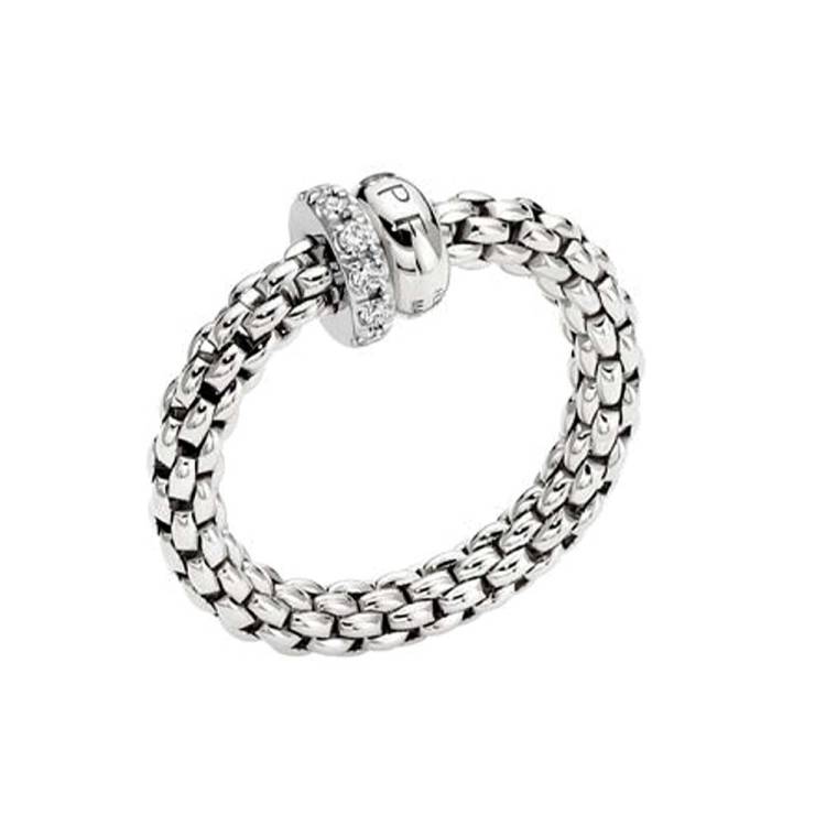 Fope Solo 18ct White Gold 0.17ct Diamond Flexible Ring - M