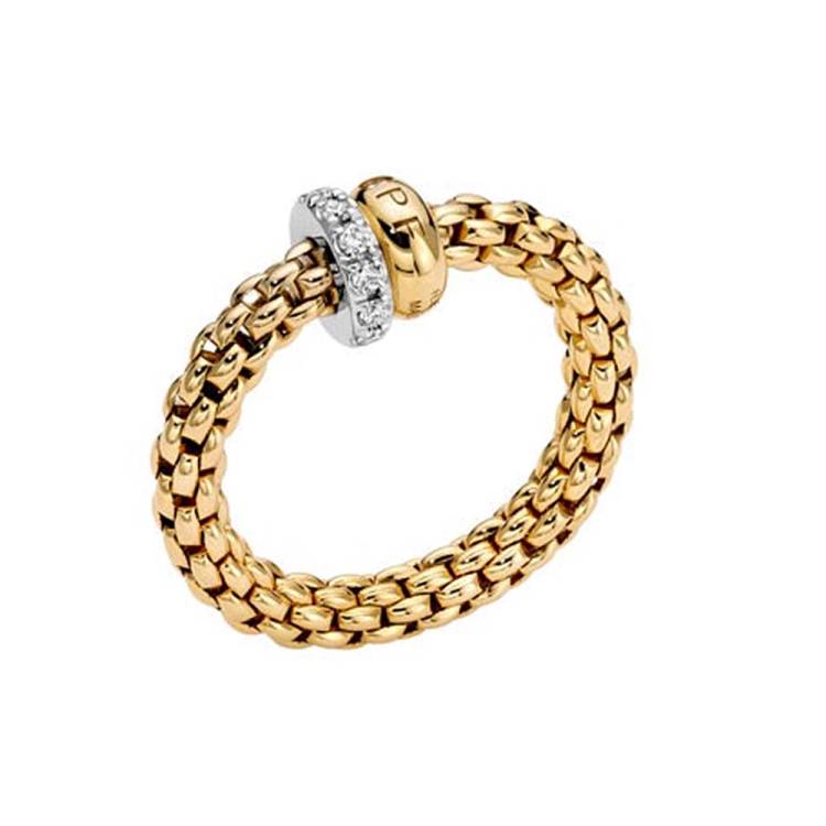 Fope Solo 18ct Yellow Gold 0.17ct Diamond Flexible Ring - XL