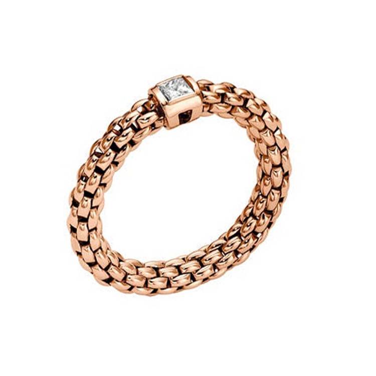 Fope Souls 18ct Rose Gold 0.09ct Diamond Flexible Ring - L