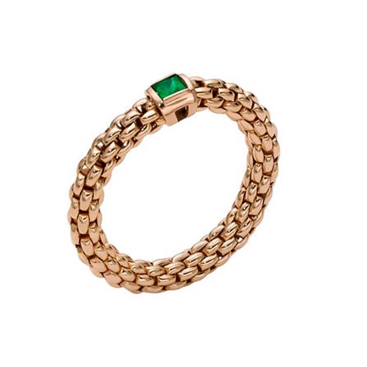 Fope Souls 18ct Rose Gold Emerald Flexible Ring - M