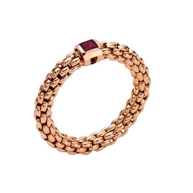 Fope Souls 18ct Rose Gold Ruby Flexible Ring - M