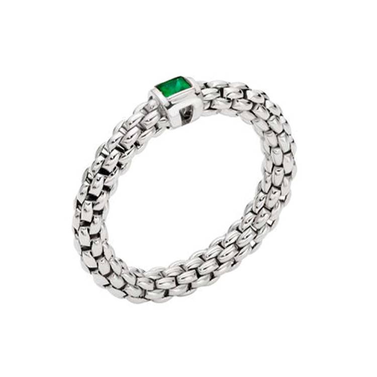 Fope Souls 18ct White Gold Emerald Flexible Ring - XL