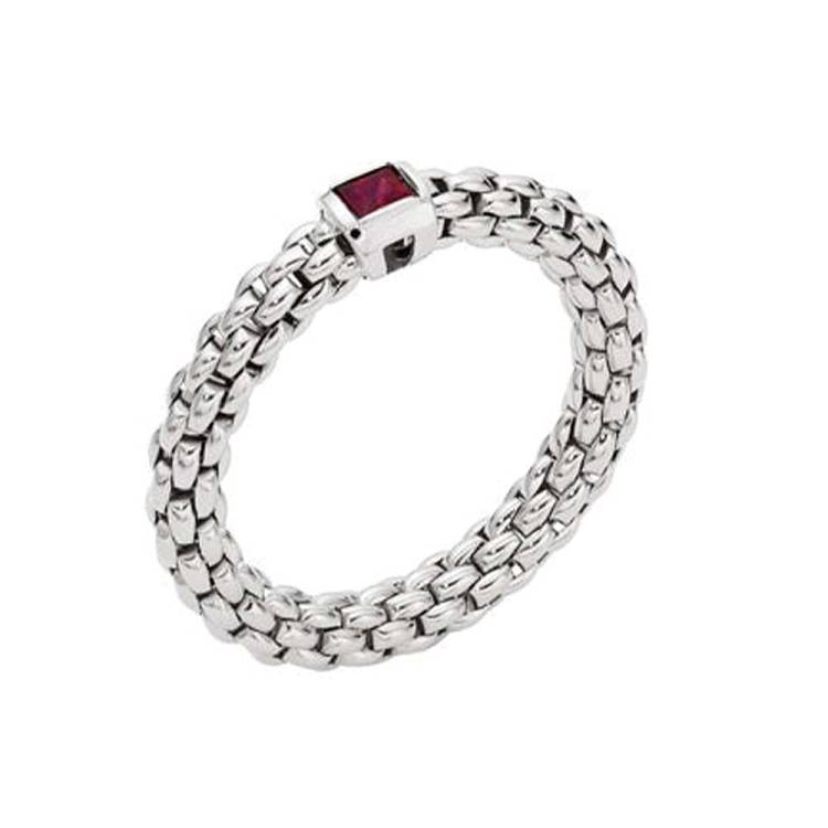 Fope Souls 18ct White Gold Ruby Flexible Ring - L