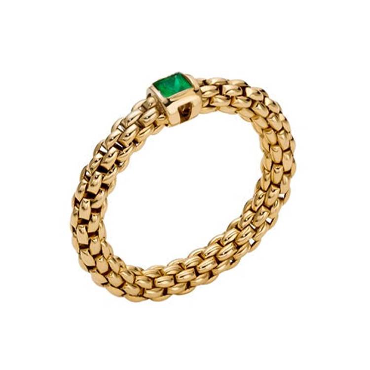 Fope Souls 18ct Yellow Gold Emerald Flexible Ring - XS