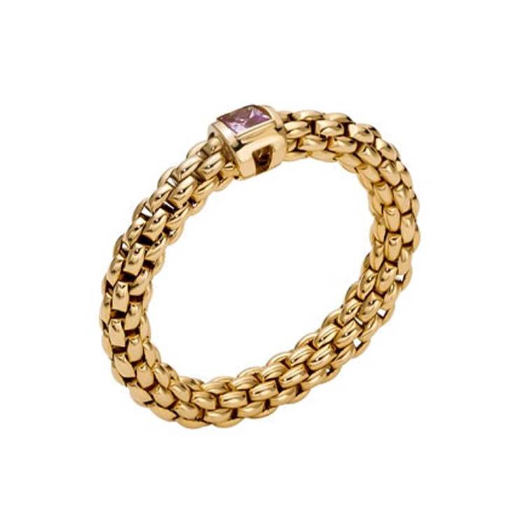 Fope Souls 18ct Yellow Gold Pink Sapphire Flexible Ring - M