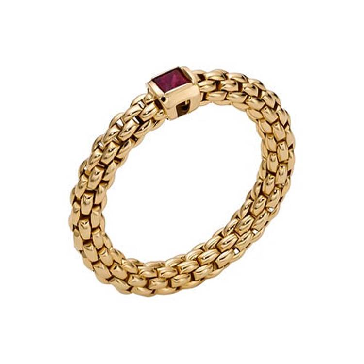 Fope Souls 18ct Yellow Gold Ruby Flexible Ring - S