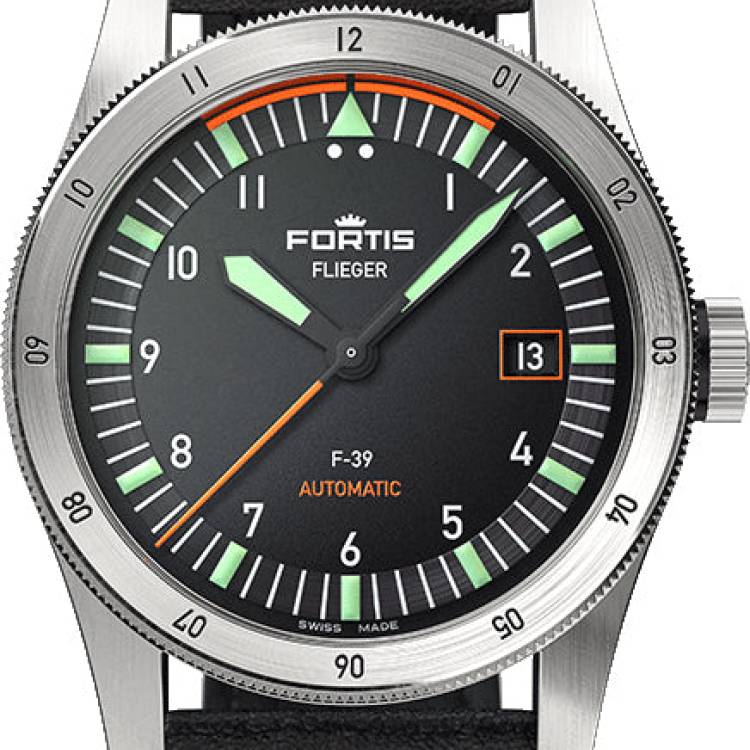 Fortis Watch Flieger F-39 Automatic On Aviator Strap - Black