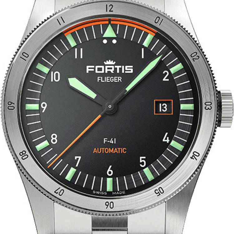 Fortis Watch Flieger F-41 Automatic On Block Bracelet - Black