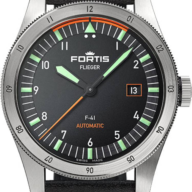 Fortis Watch Flieger F-41 Automatic On Aviator Strap - Black