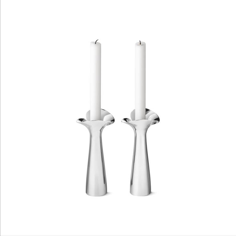 Georg Jensen Bloom Botanica Stainless Two Piece Candle Holder Set - Silver