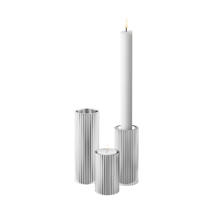 Georg Jensen Bernadotte Stainless Steel Tealight Taper Candle Three Piece Set - Silver