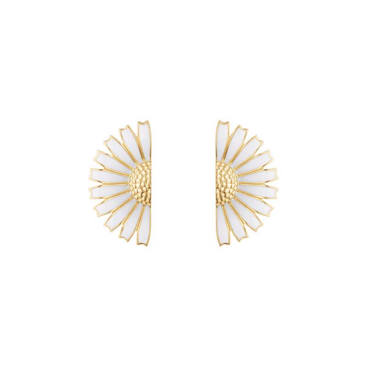 Georg Jensen Daisy 18ct Yellow Gold Plated Sterling Silver White Enamel Earrings